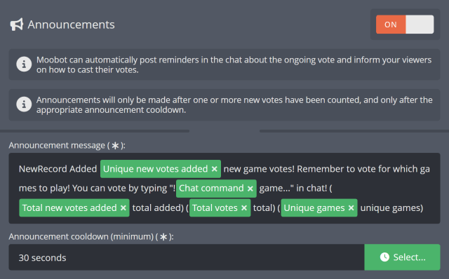Automatically announcing your Game Vote in Twitch chat
