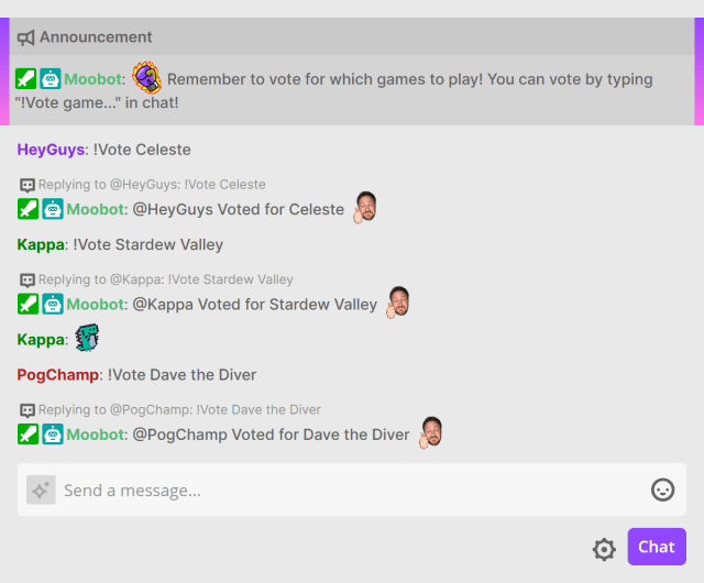Voting in a Twitch Game Vote