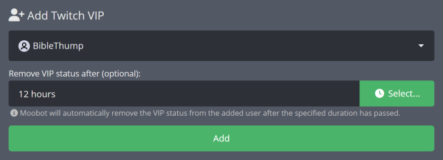 Adding a temporary Twitch VIP