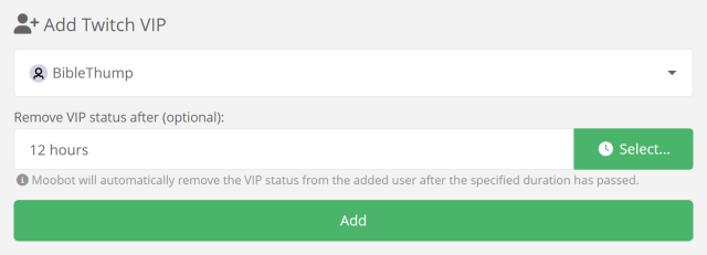 Adding a temporary Twitch VIP