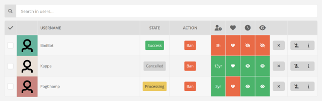 Banning, blocking and flagging large numbers of Twitch users