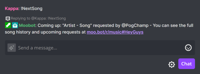 !NextSong chat command in Twitch chat !NextSong chat command in Twitch chat