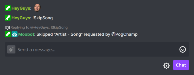 !SkipSong chat command in Twitch chat !SkipSong chat command in Twitch chat
