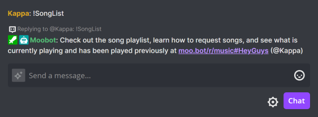 !SongList chat command in Twitch chat !SongList chat command in Twitch chat