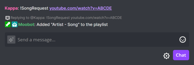 !SongRequest chat command with link in Twitch chat !SongRequest chat command with link in Twitch chat