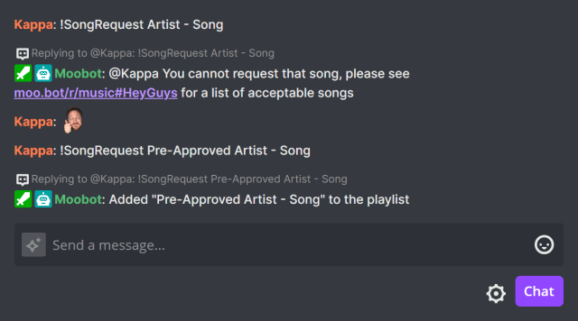 Pre-approved Song Request requested in chat Pre-approved Song Request requested in chat