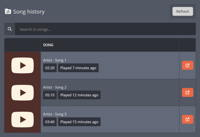 The song history on your public music page The song history on your public music page