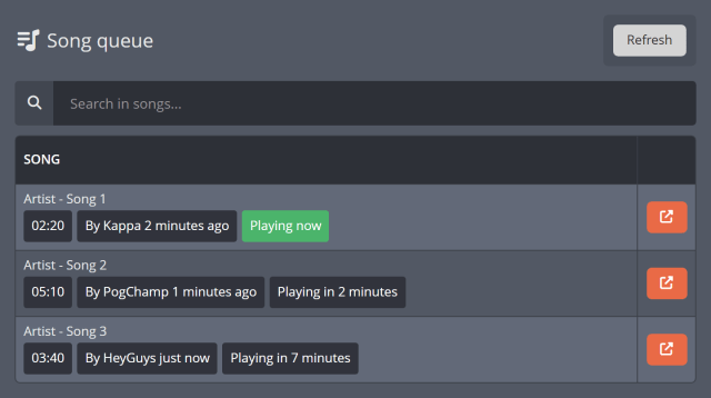 The Song Request queue on your public music page The Song Request queue on your public music page