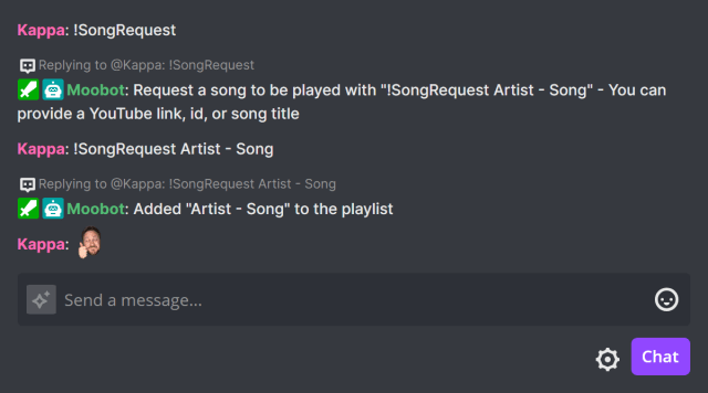 Song requested in Twitch chat Song requested in Twitch chat