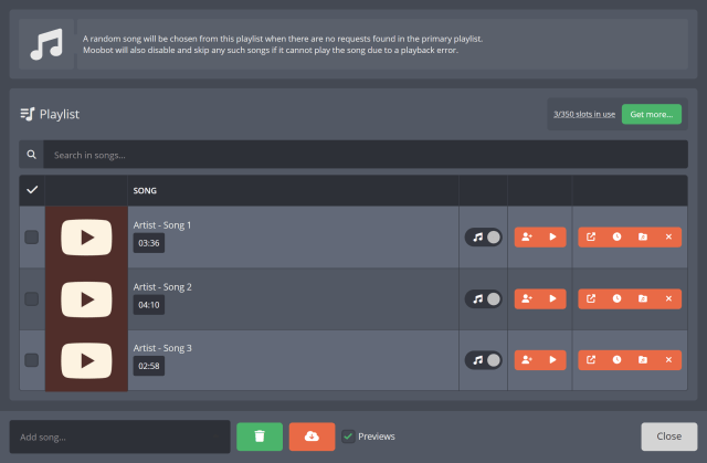 The Song Requests secondary playlist containing your custom list of songs The Song Requests secondary playlist containing your custom list of songs