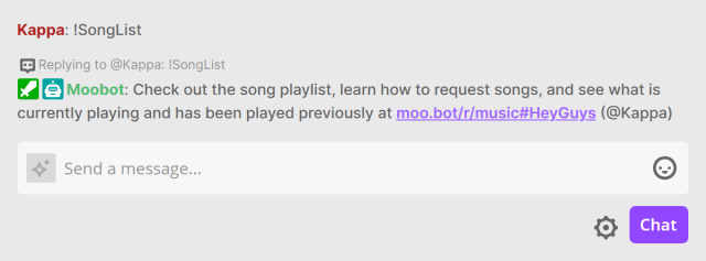 !SongList chat command in Twitch chat !SongList chat command in Twitch chat