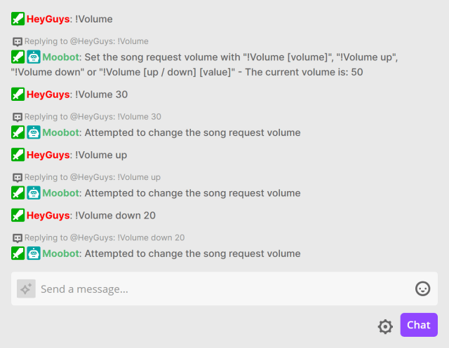 !Volume chat command in Twitch chat !Volume chat command in Twitch chat