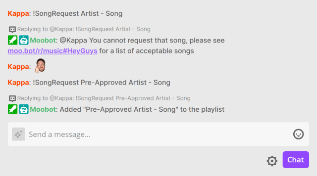 Pre-approved Song Request requested in chat Pre-approved Song Request requested in chat