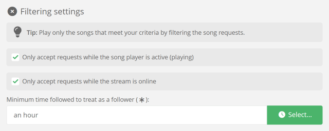 Setting when Song Requests are open Setting when Song Requests are open