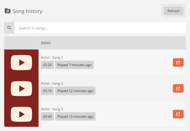 The song history on your public music page The song history on your public music page