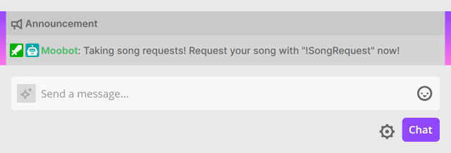 Song request announcement sent as a Twitch announcement Song request announcement sent as a Twitch announcement