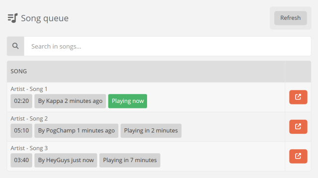 The Song Request queue on your public music page The Song Request queue on your public music page
