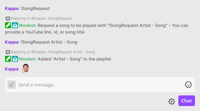 Song requested in Twitch chat Song requested in Twitch chat