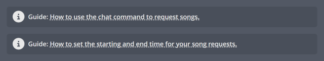 Help guides for Song Requests displayed on your public music page