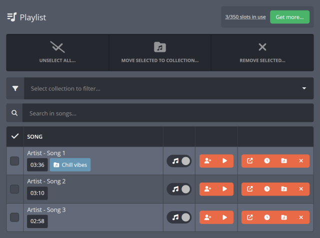 Organizing songs in your personal playlist