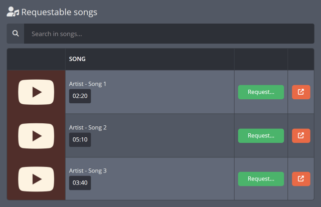 List of requestable songs on your public music page