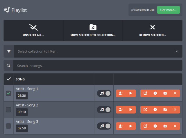 Selecting songs in your personal playlist