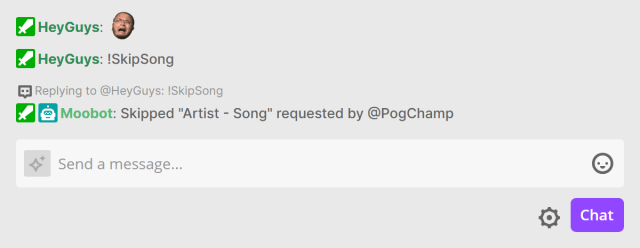 !SkipSong chat command in Twitch chat
