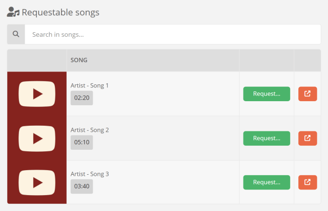 List of requestable songs on your public music page