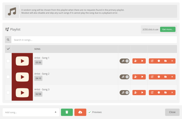 The Song Requests secondary playlist containing your custom list of songs