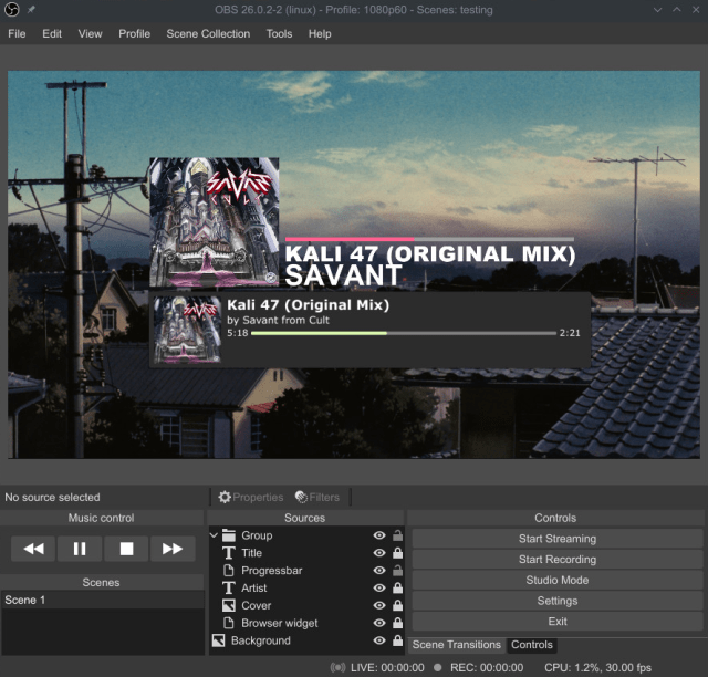 Using an OBS plugin to display the current song information and cover art