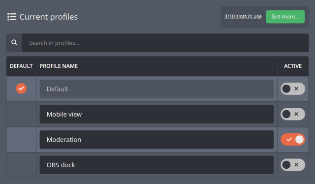 Switching between dashboard set-ups Switching between dashboard set-ups
