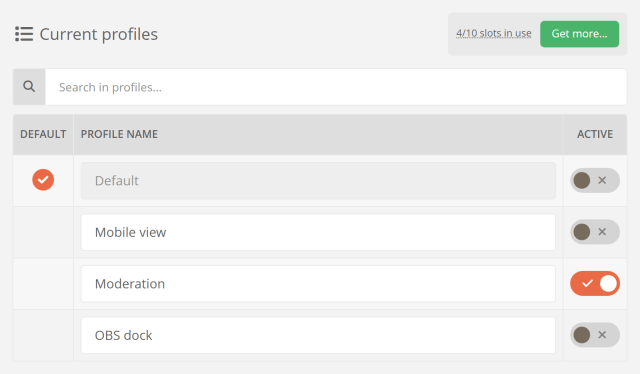 Switching between dashboard set-ups Switching between dashboard set-ups