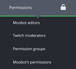 The permissions main menu