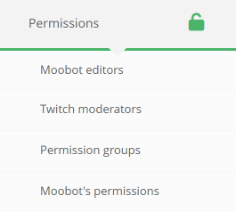 The permissions main menu