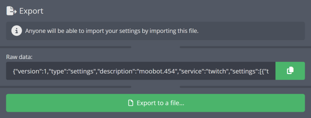 Exporting your settings to a file