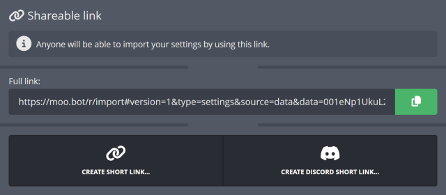 Exporting your settings to a link