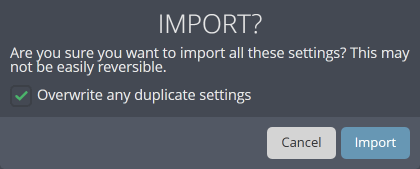 Overwriting duplicate settings on import