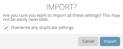 Overwriting duplicate settings on import